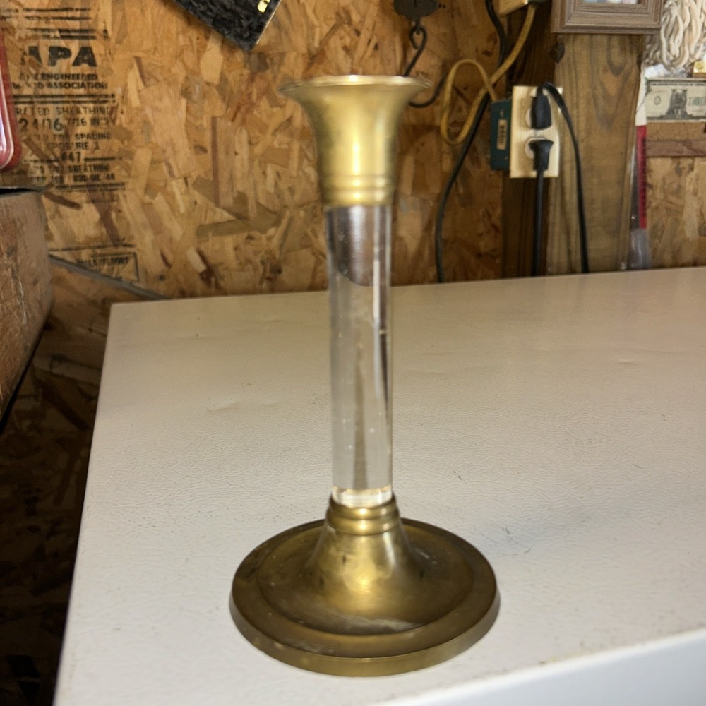 Vintage Brass And Lucite Candle Holder 1960s MCM